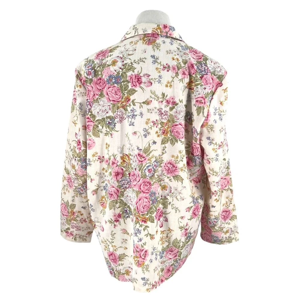 Vintage Blair 80s Floral Bouquet Cream Blazer Jacket Size 16 - Picture 4 of 12
